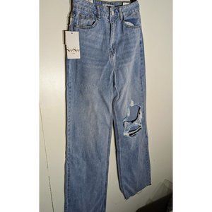 NWT See See Paris Denim Blue Jeans w/ Knee Hole Size 4 US Women's